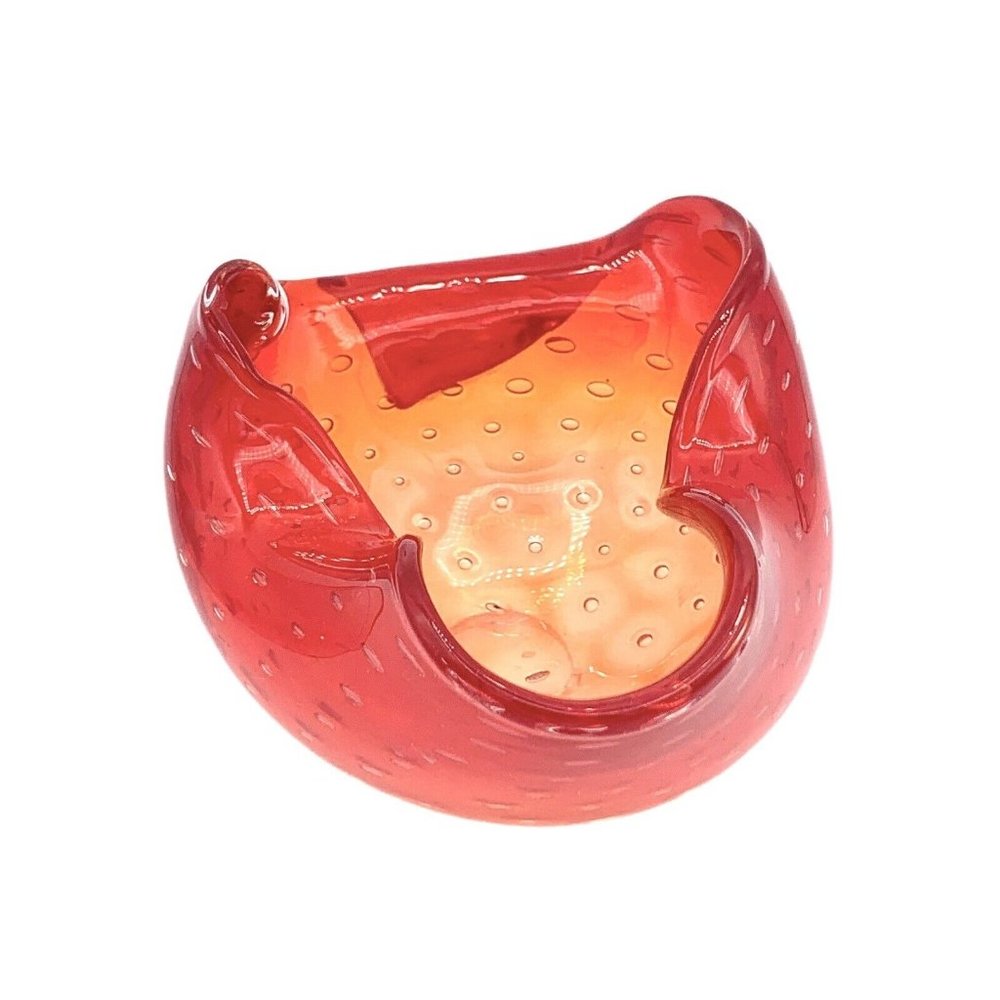 Vintage Studio Art Glass Amberina Red Orange Controlled Bubble Bowl Murano? MCM